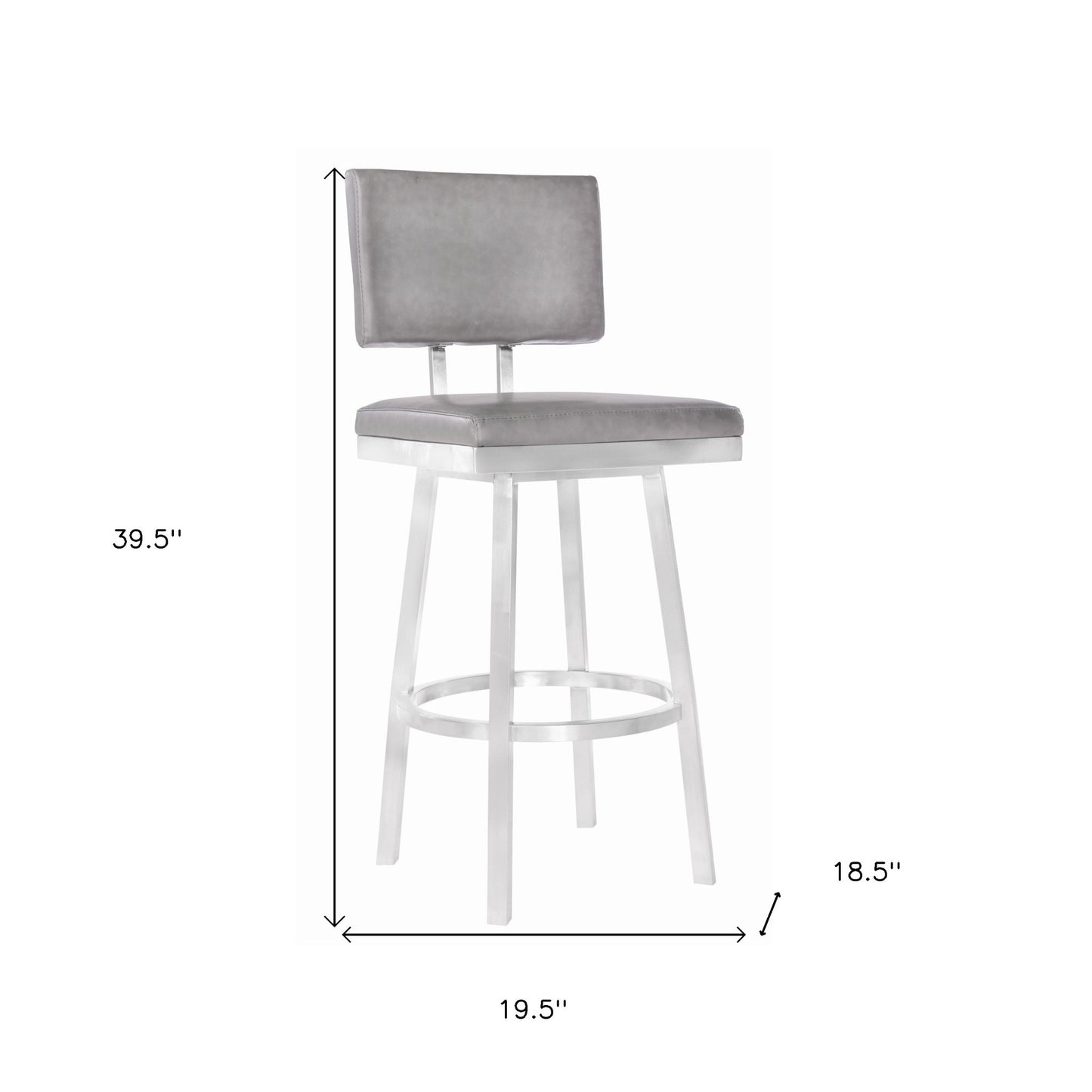 26" Vintage Gray on Stainless Faux Leather Rectangular Swivel Armless Barstool