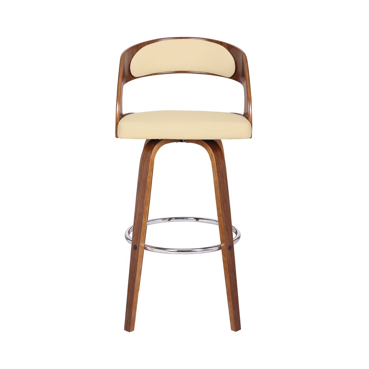 41" Cream And Brown Iron Swivel Low Back Bar Height Chair With Footrest