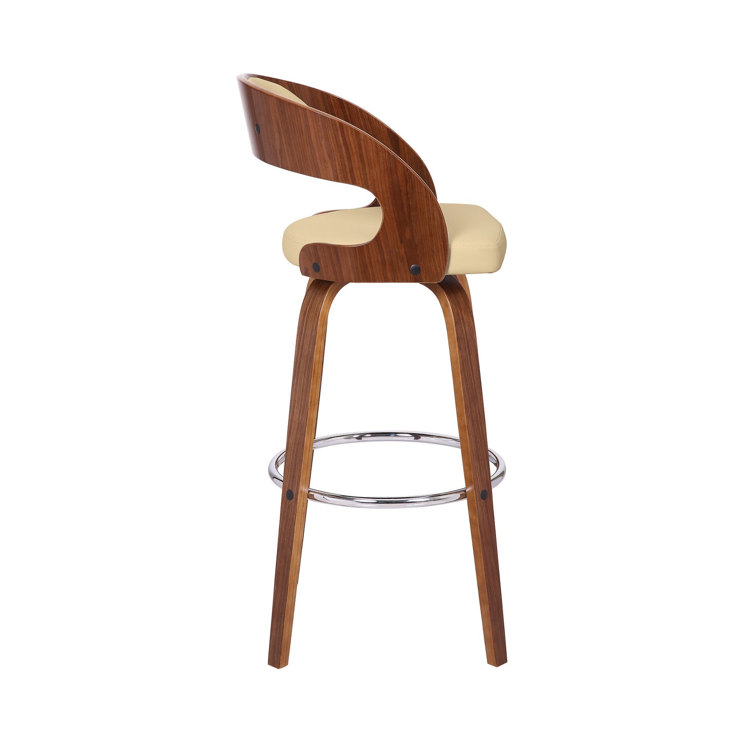41" Cream And Brown Iron Swivel Low Back Bar Height Chair With Footrest