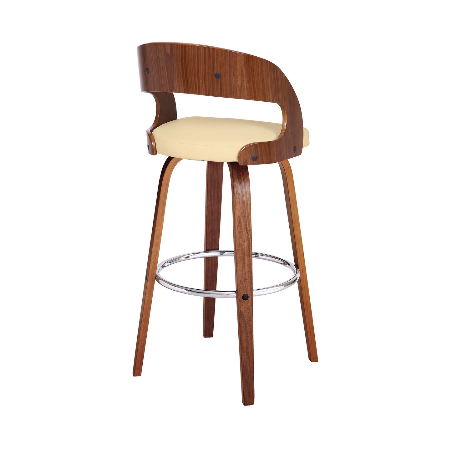 41" Cream And Brown Iron Swivel Low Back Bar Height Chair With Footrest