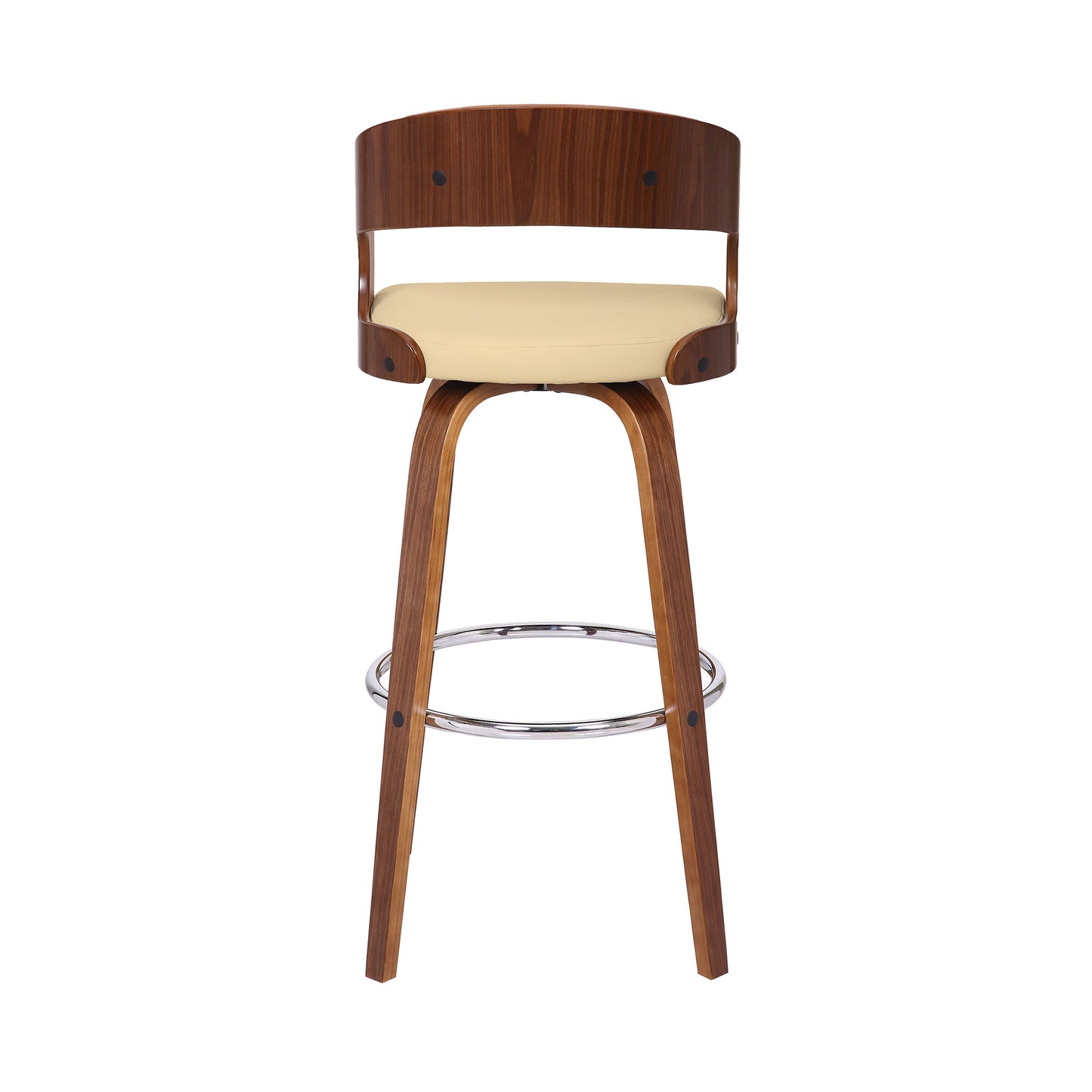 41" Cream And Brown Iron Swivel Low Back Bar Height Chair With Footrest