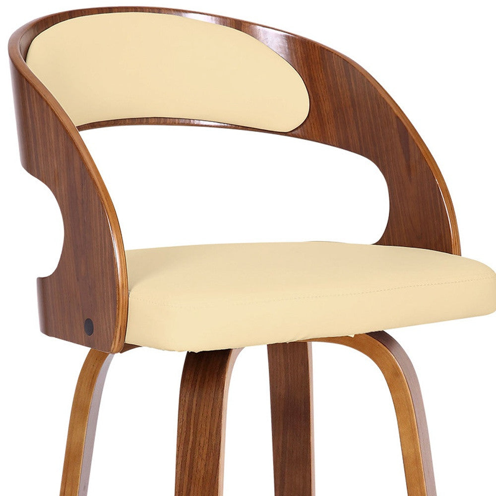41" Cream And Brown Iron Swivel Low Back Bar Height Chair With Footrest