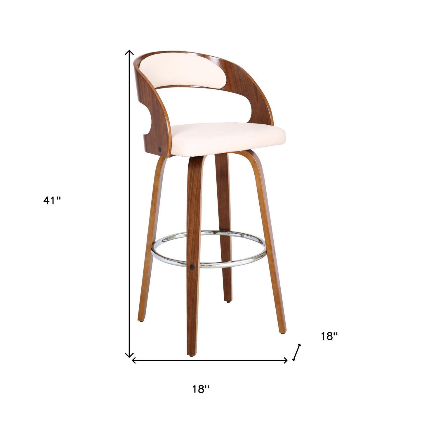 41" Cream And Brown Iron Swivel Low Back Bar Height Chair With Footrest
