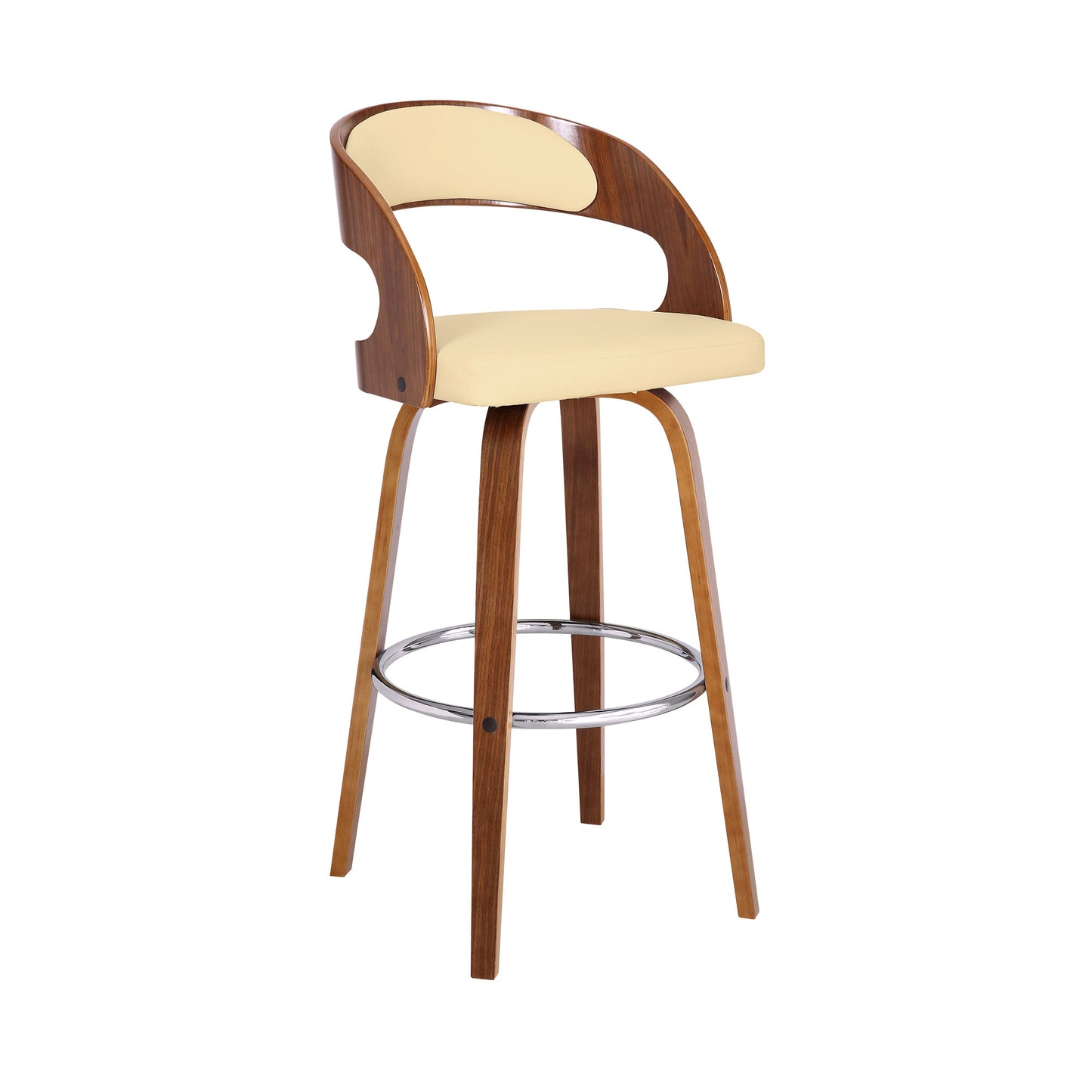 41" Cream And Brown Iron Swivel Low Back Bar Height Chair With Footrest