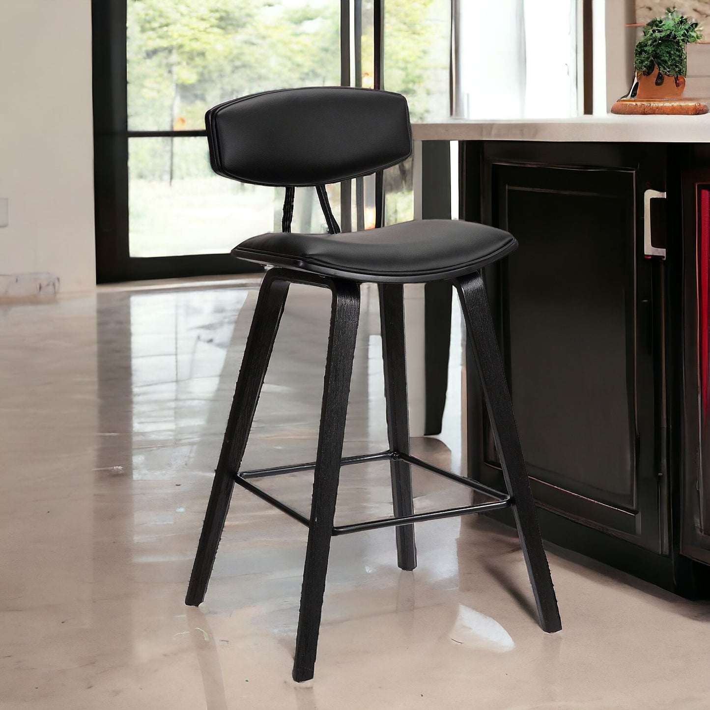 36" Black Iron Low Back Counter Height Bar Chair With Footrest