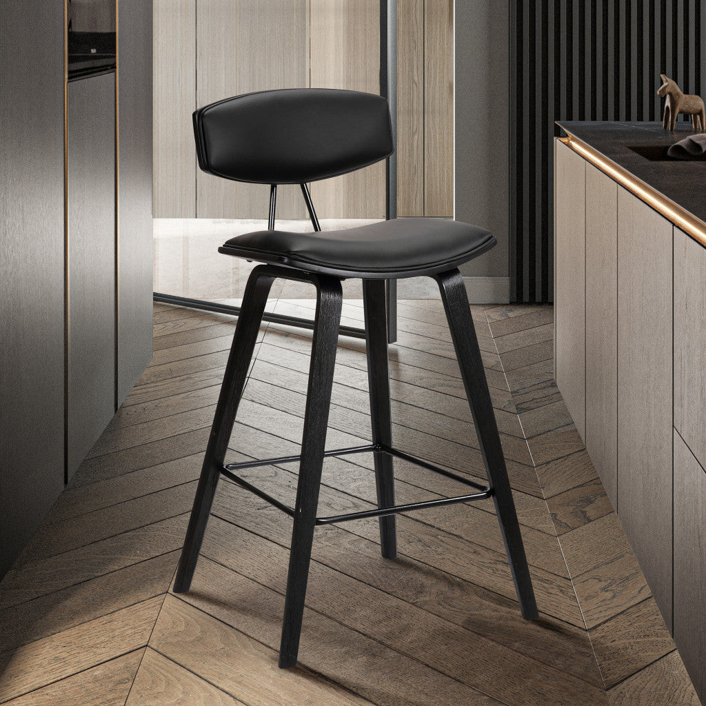 36" Black Iron Low Back Counter Height Bar Chair With Footrest