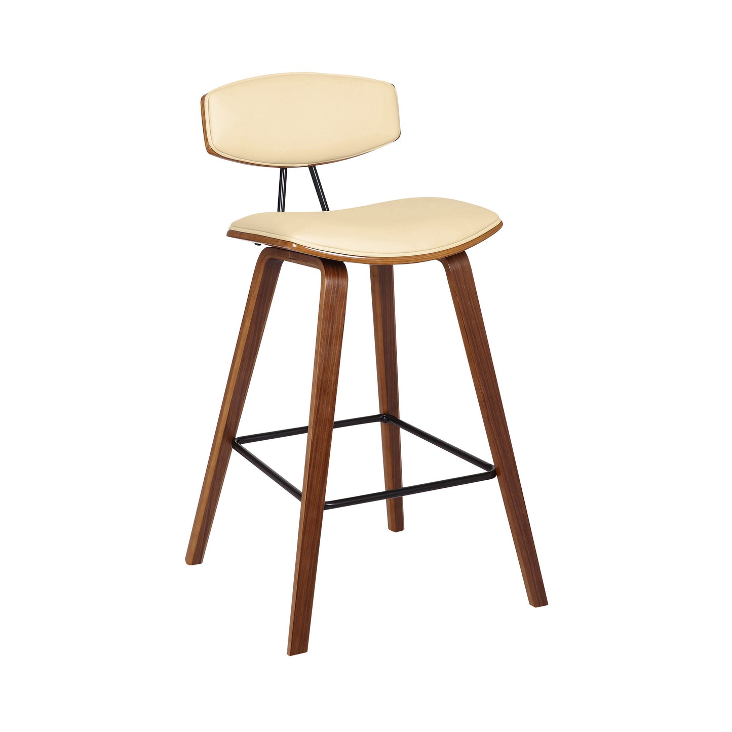 26" Cream Faux Leather Mid Century Modern Bar Stool