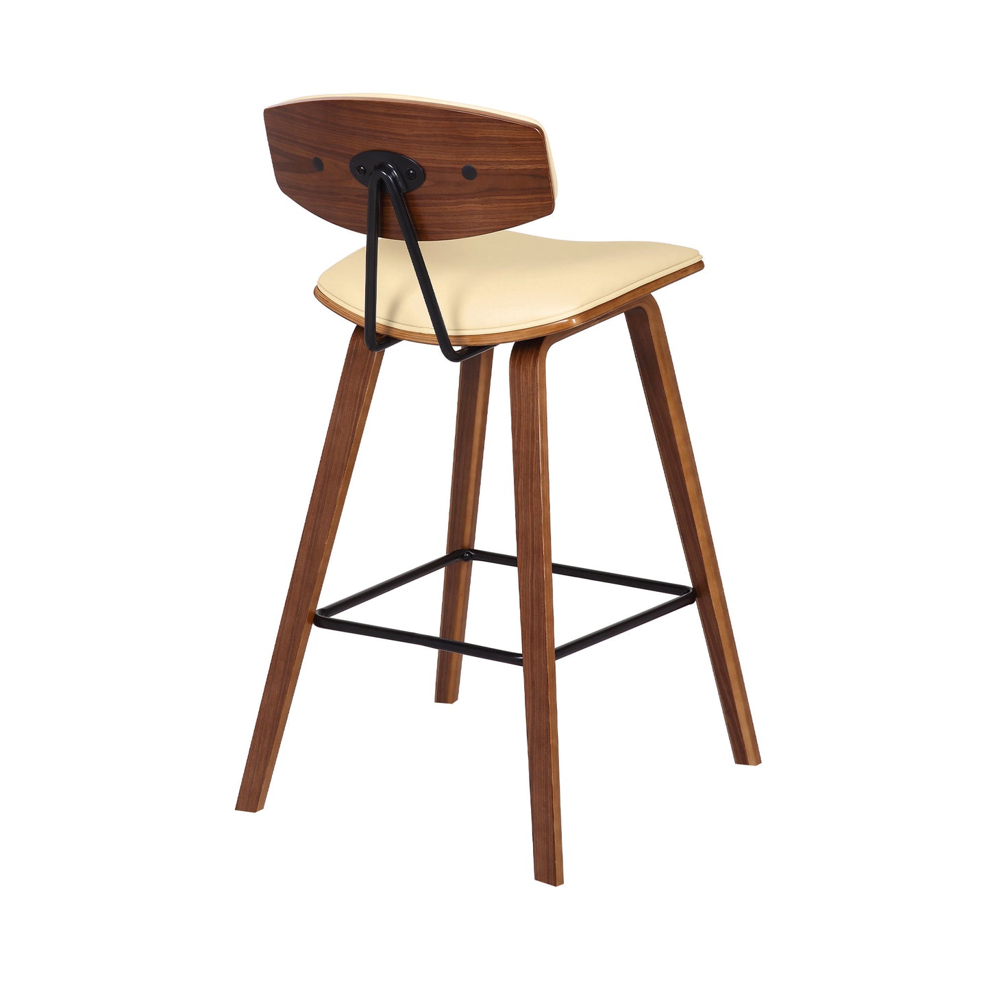 26" Cream Faux Leather Mid Century Modern Bar Stool