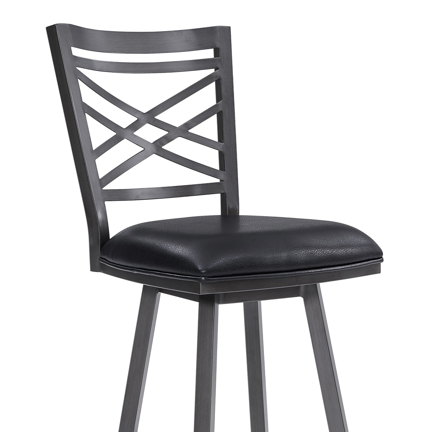 30" Transitional Black Faux Leather Metal Cross Back Bar Stool