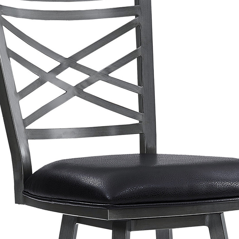 30" Transitional Black Faux Leather Metal Cross Back Bar Stool