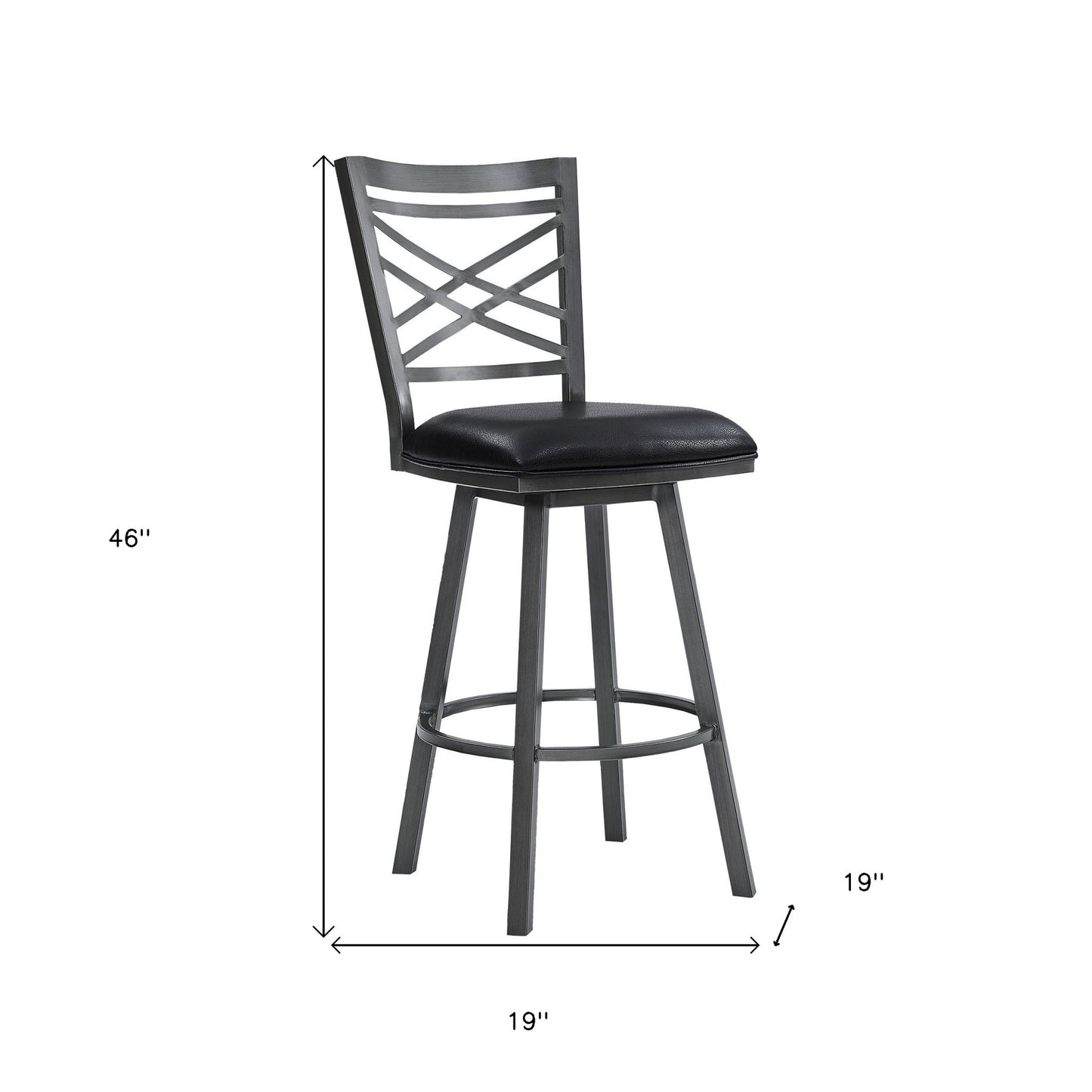 30" Transitional Black Faux Leather Metal Cross Back Bar Stool