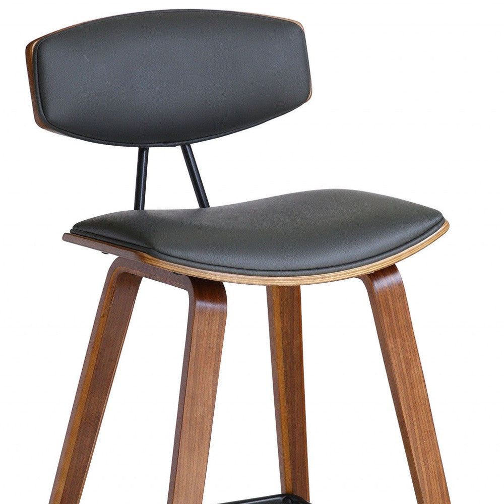 36" Gray And Brown Iron Low Back Counter Height Bar Chair With Footrest