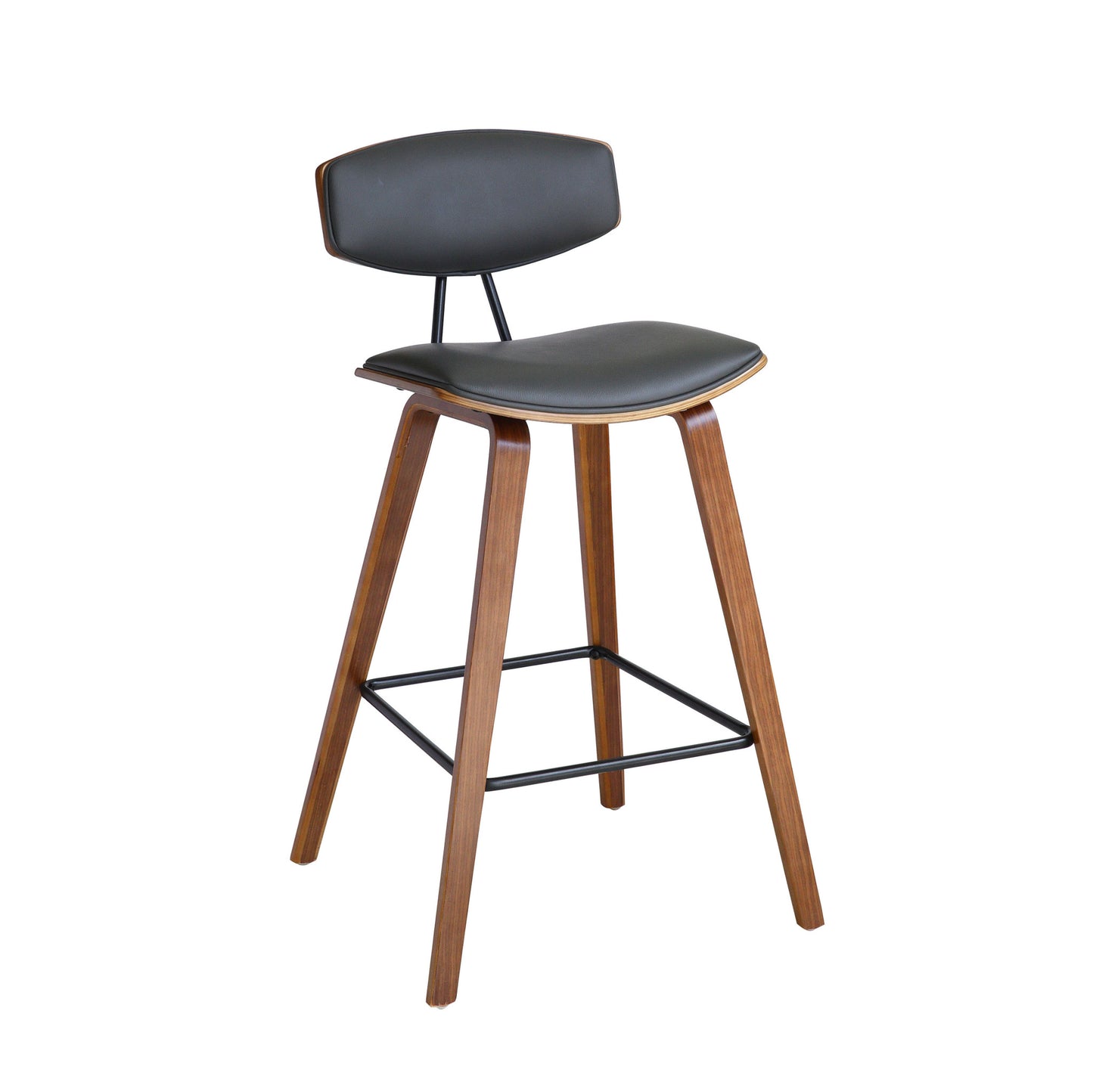 36" Gray And Brown Iron Low Back Counter Height Bar Chair With Footrest