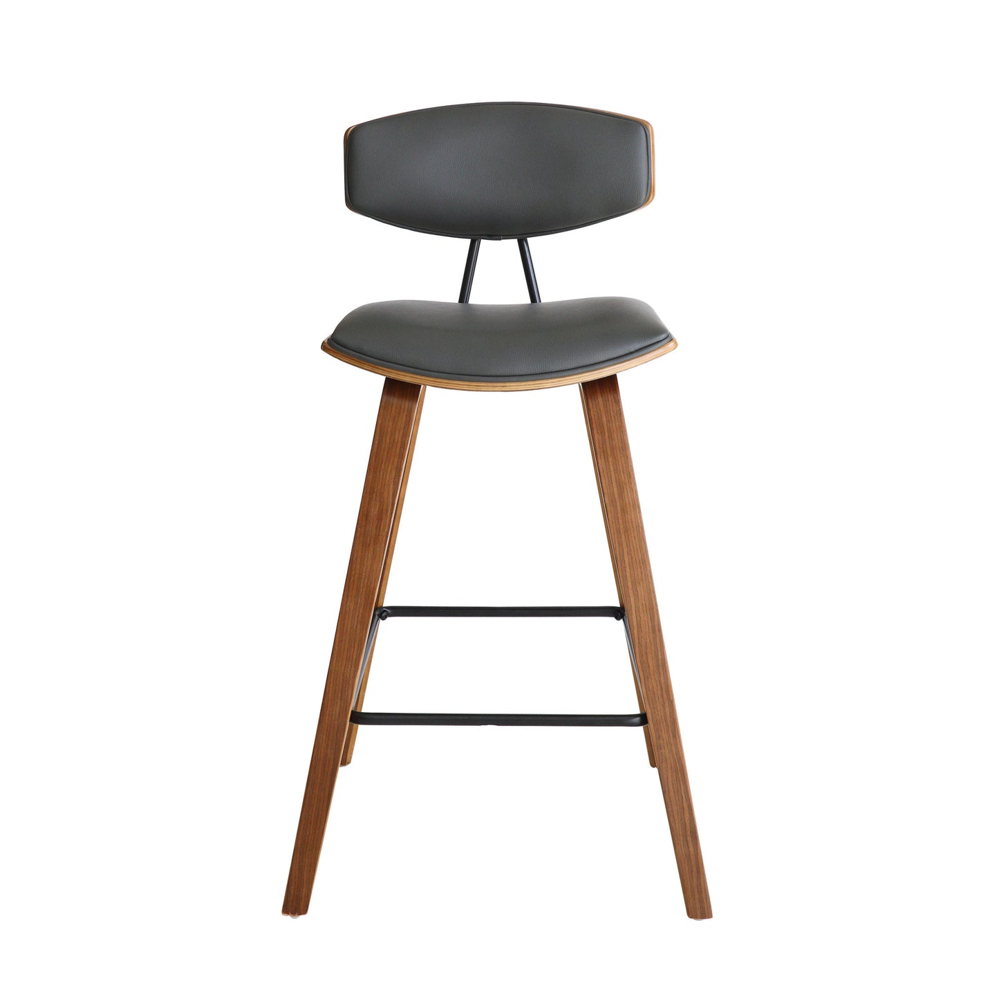36" Gray And Brown Iron Low Back Counter Height Bar Chair With Footrest