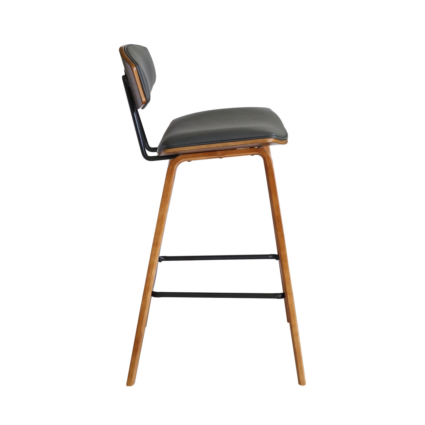 36" Gray And Brown Iron Low Back Counter Height Bar Chair With Footrest