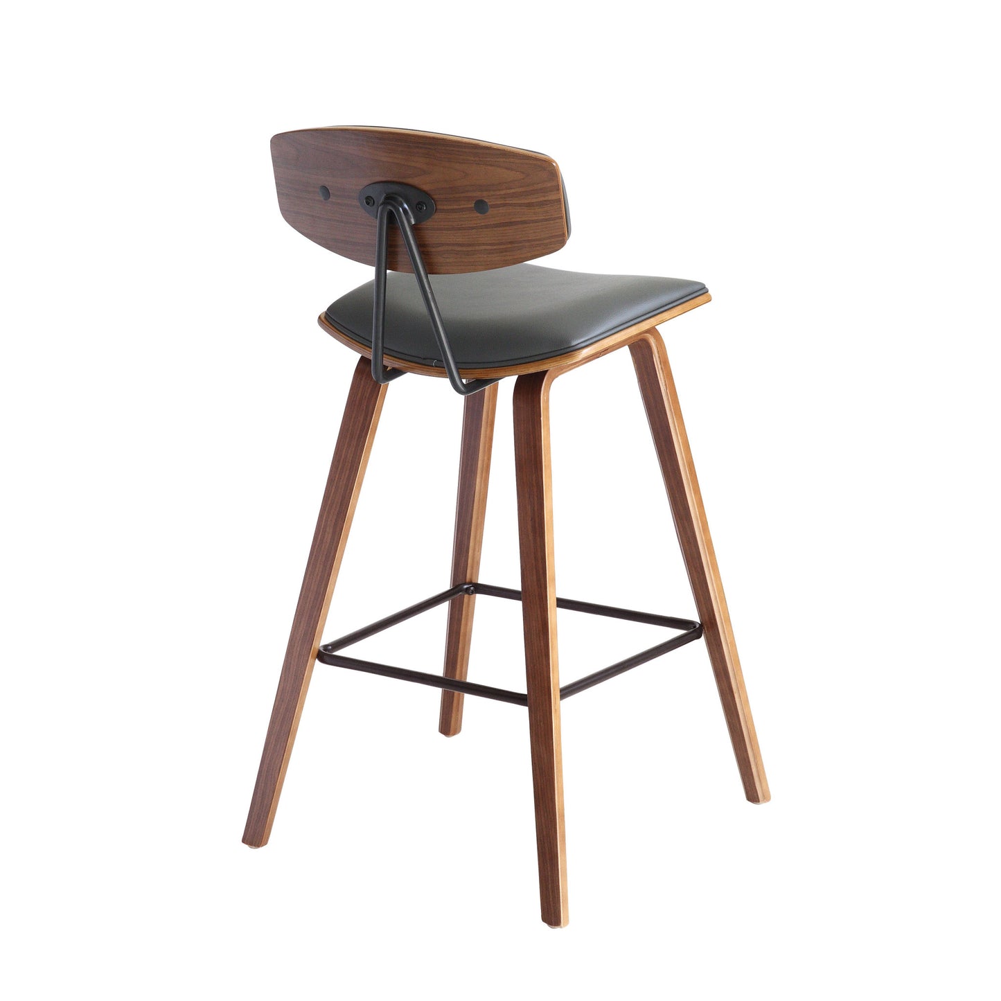 36" Gray And Brown Iron Low Back Counter Height Bar Chair With Footrest