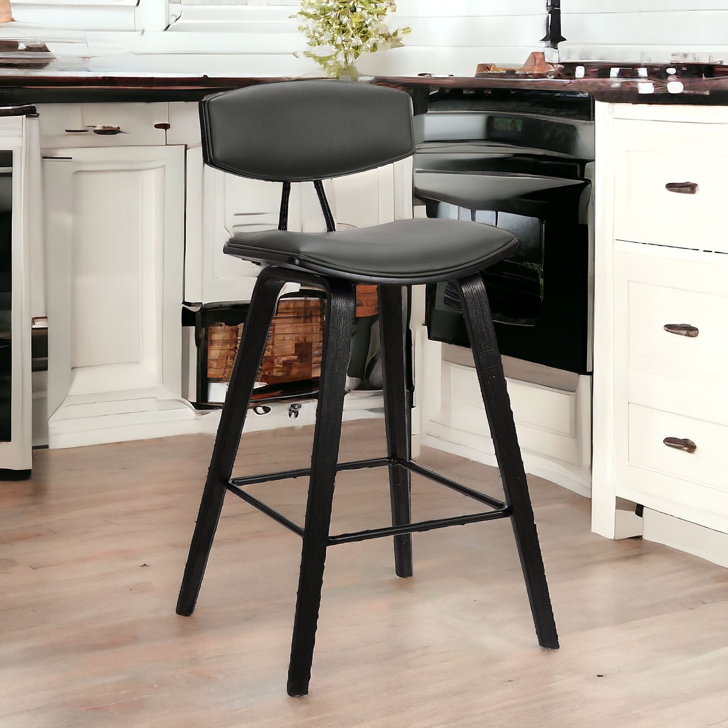 36" Gray And Black Iron Low Back Counter Height Bar Chair With Footrest