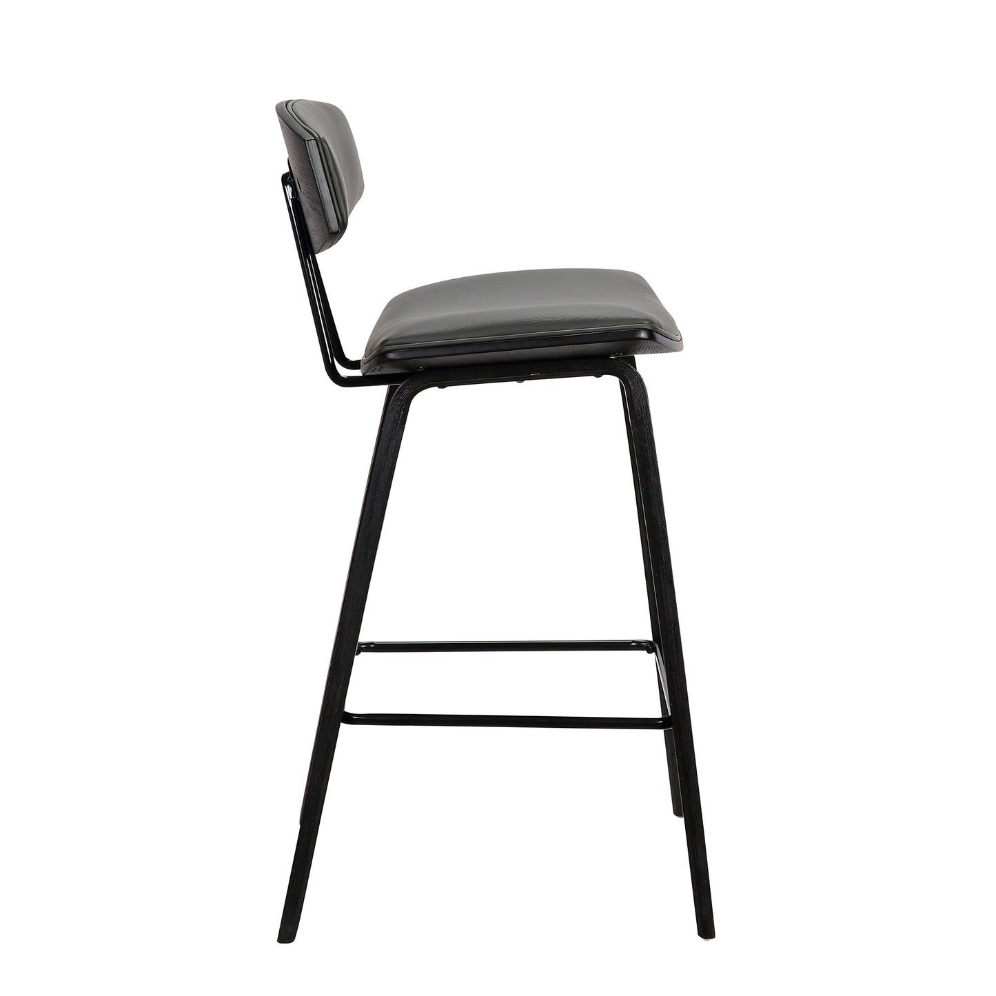 36" Gray And Black Iron Low Back Counter Height Bar Chair With Footrest