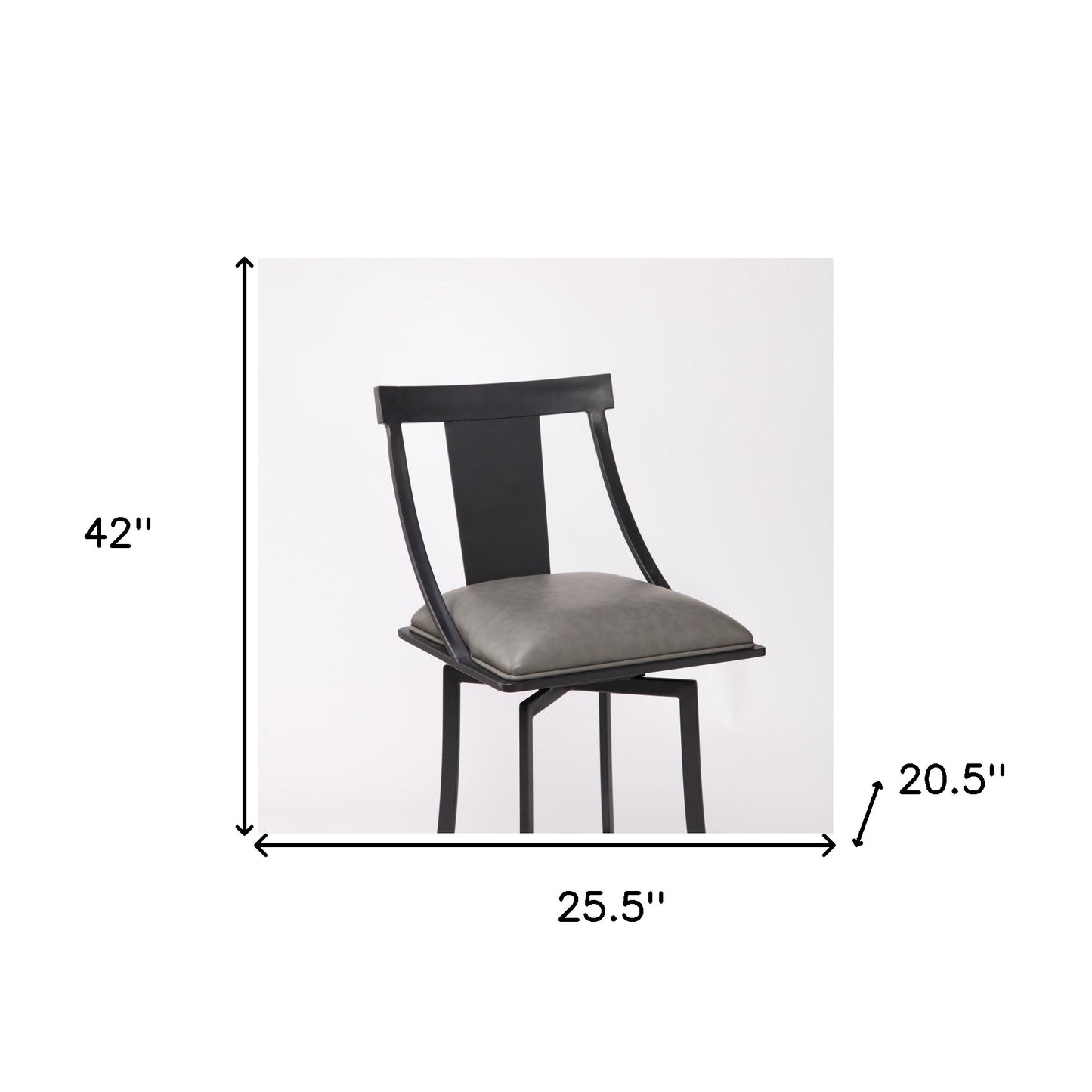 30" Gray Faux Leather and Metal Square Seat Swivel Bar Stool