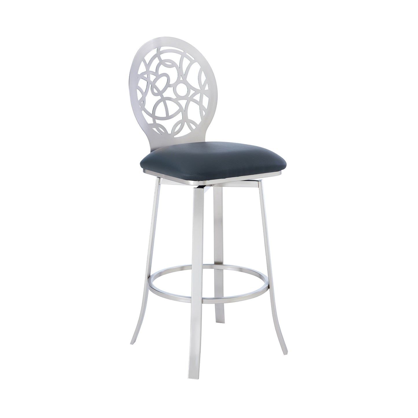 46" Gray Faux Leather And Iron Swivel Bar Height Chair