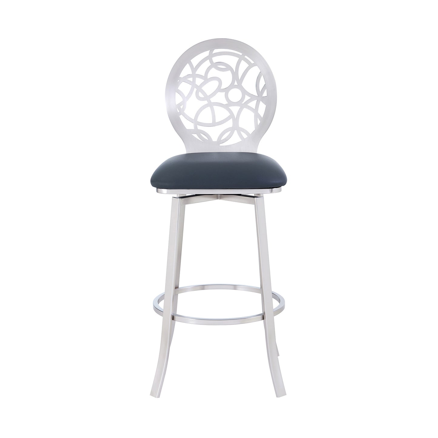 46" Gray Faux Leather And Iron Swivel Bar Height Chair