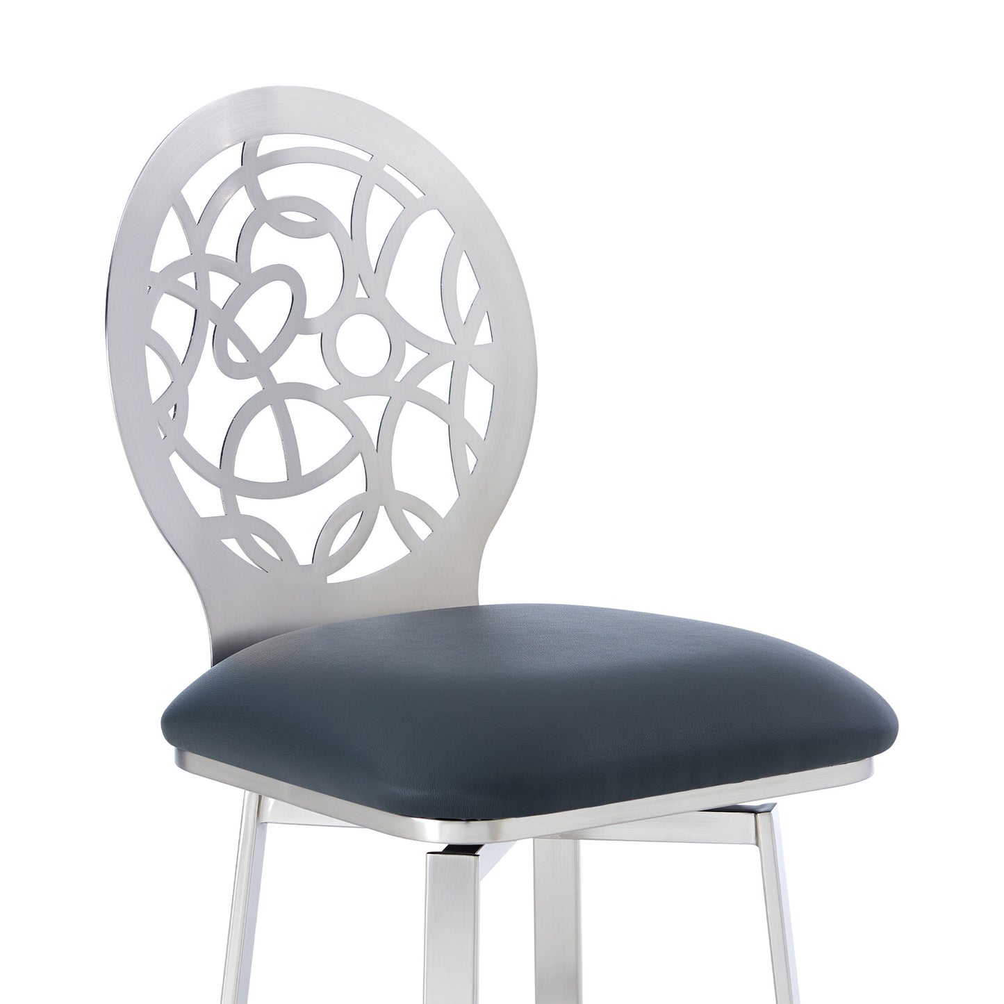 46" Gray Faux Leather And Iron Swivel Bar Height Chair