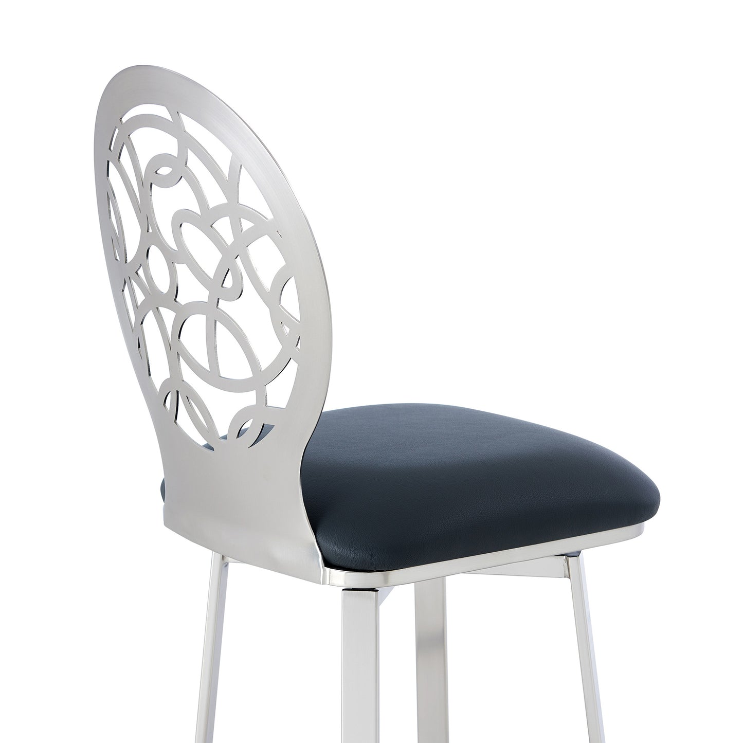 46" Gray Faux Leather And Iron Swivel Bar Height Chair