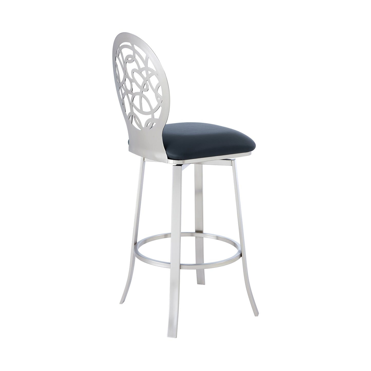 46" Gray Faux Leather And Iron Swivel Bar Height Chair