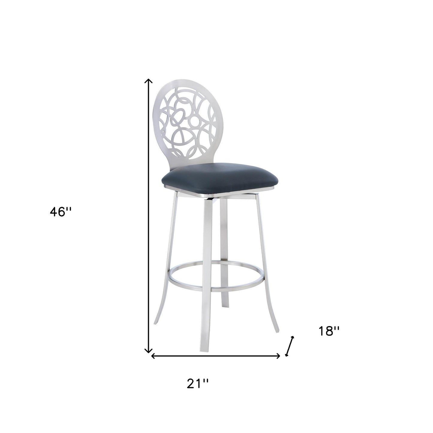 46" Gray Faux Leather And Iron Swivel Bar Height Chair