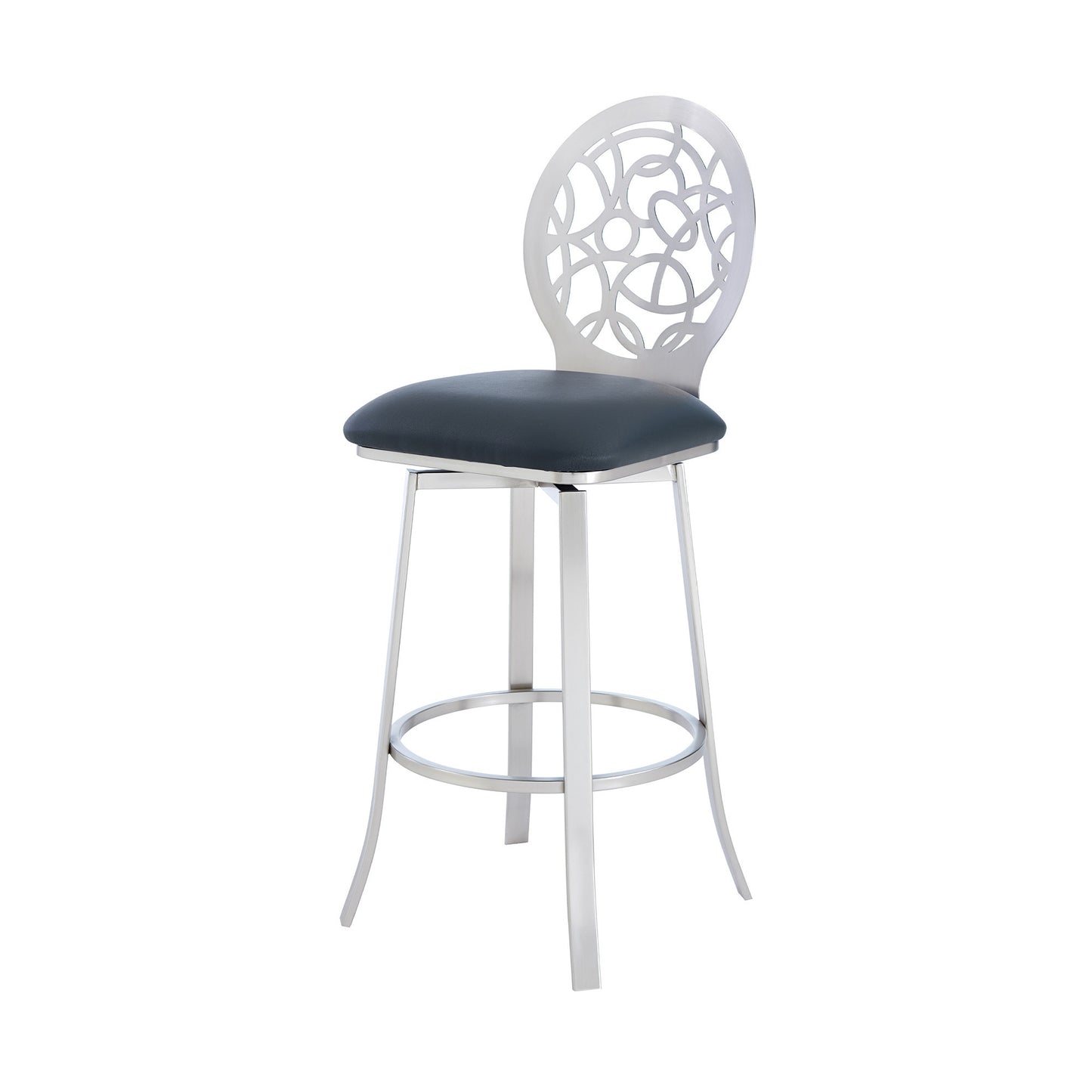 46" Gray Faux Leather And Iron Swivel Bar Height Chair