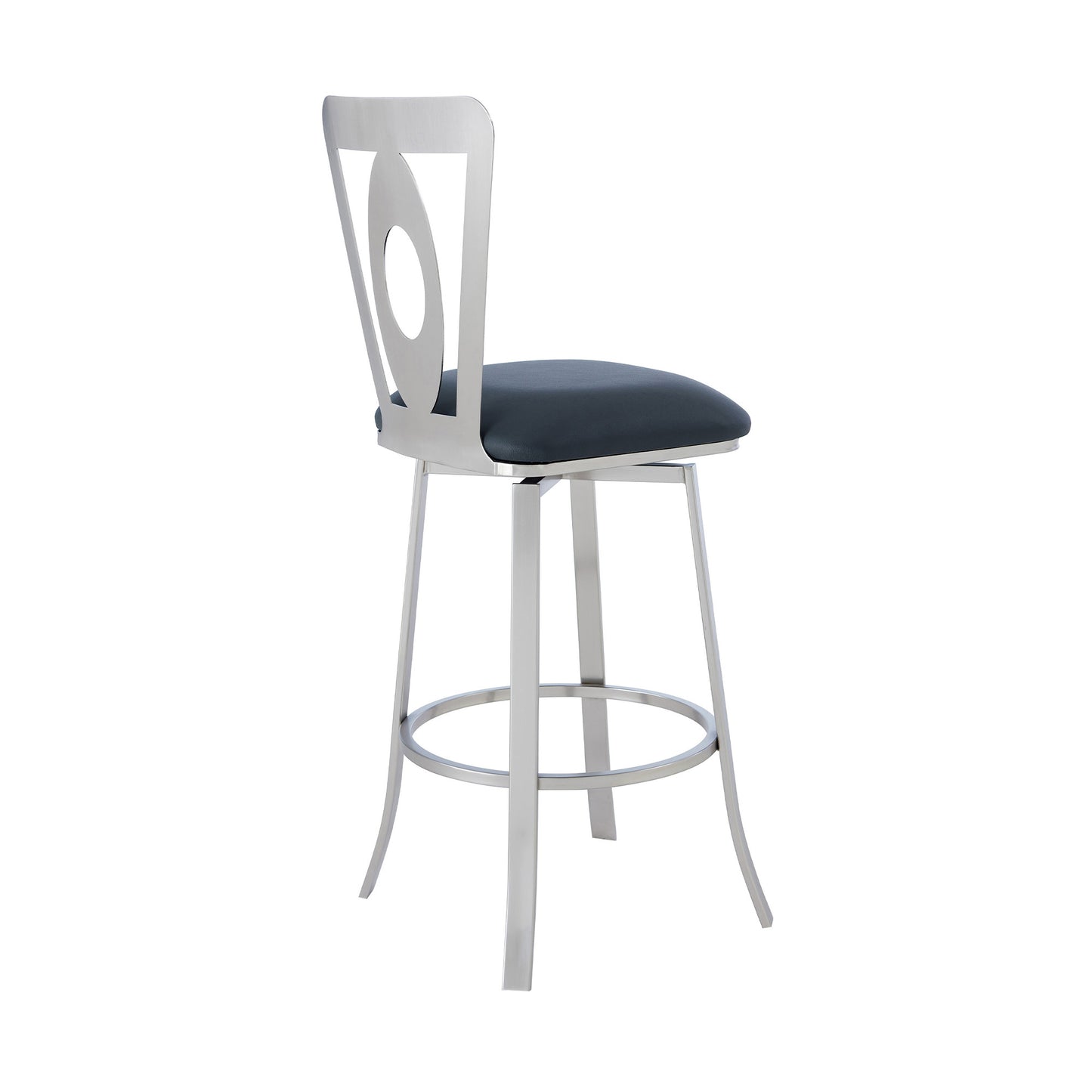 46" Gray Faux Leather And Iron Swivel Bar Height Chair