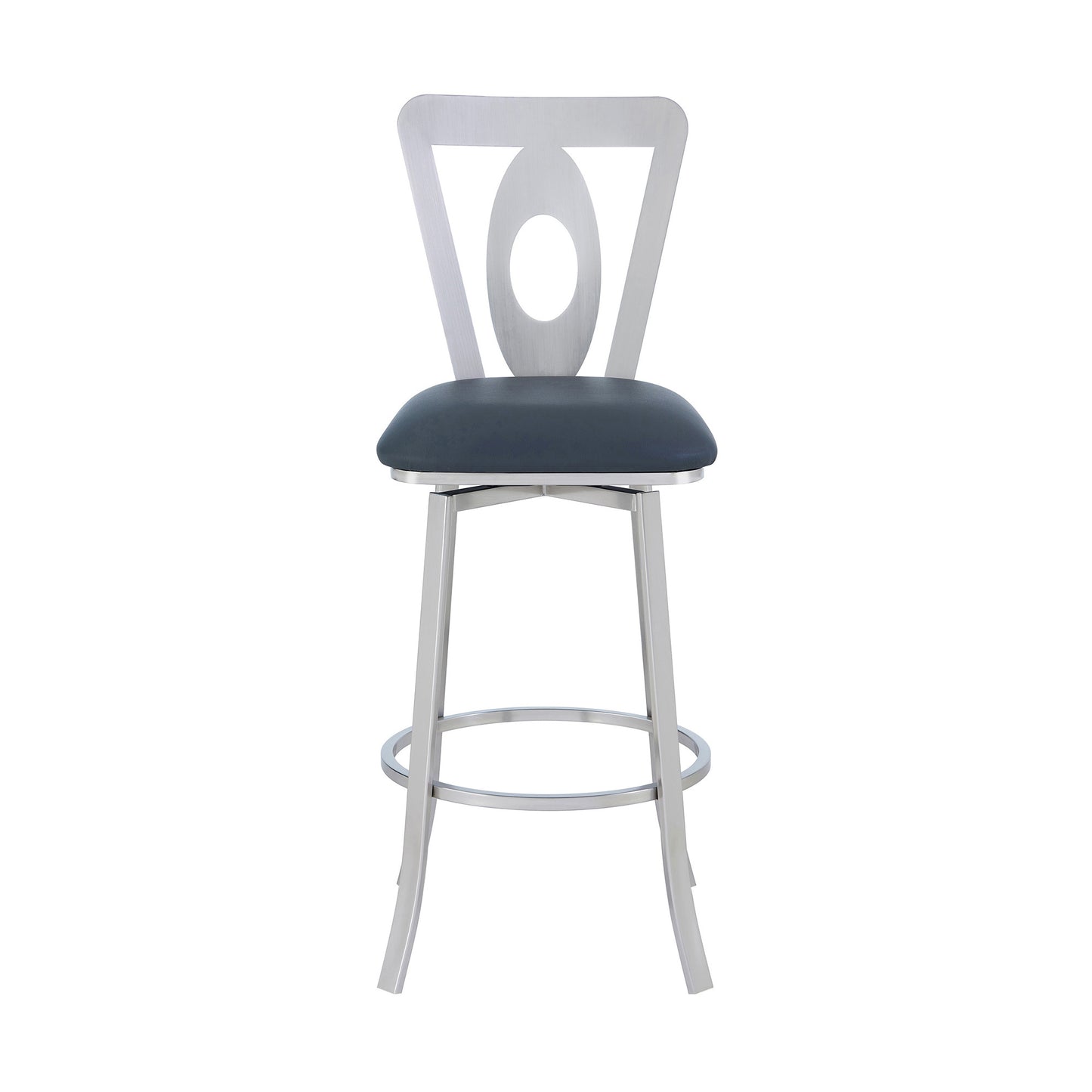 46" Gray Faux Leather And Iron Swivel Bar Height Chair
