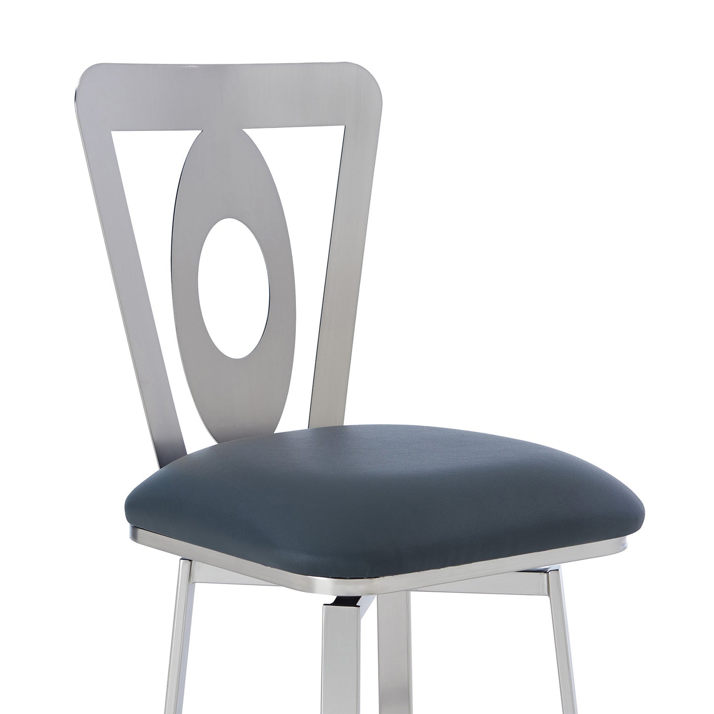 46" Gray Faux Leather And Iron Swivel Bar Height Chair