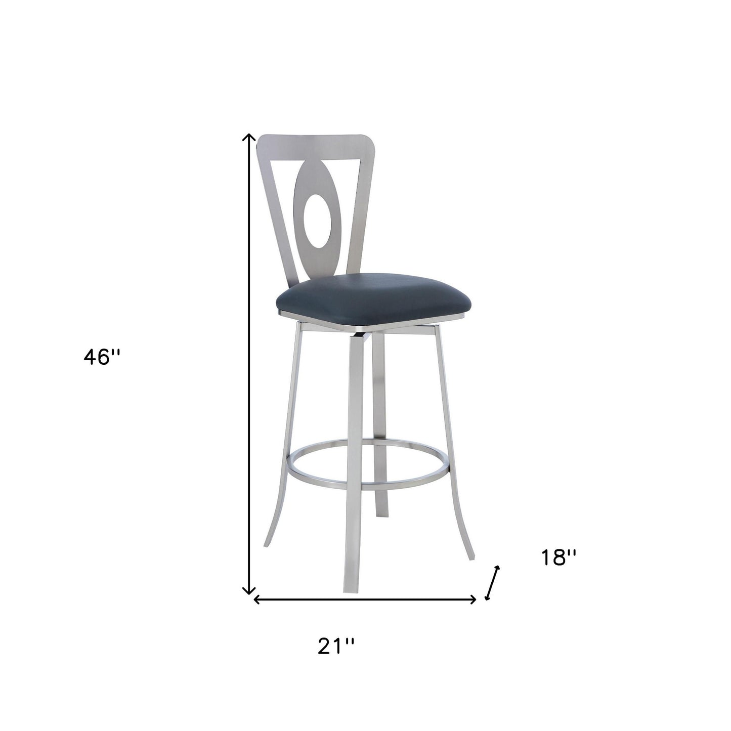 46" Gray Faux Leather And Iron Swivel Bar Height Chair