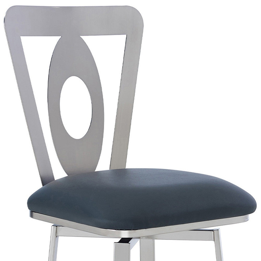 46" Gray Faux Leather And Iron Swivel Bar Height Chair