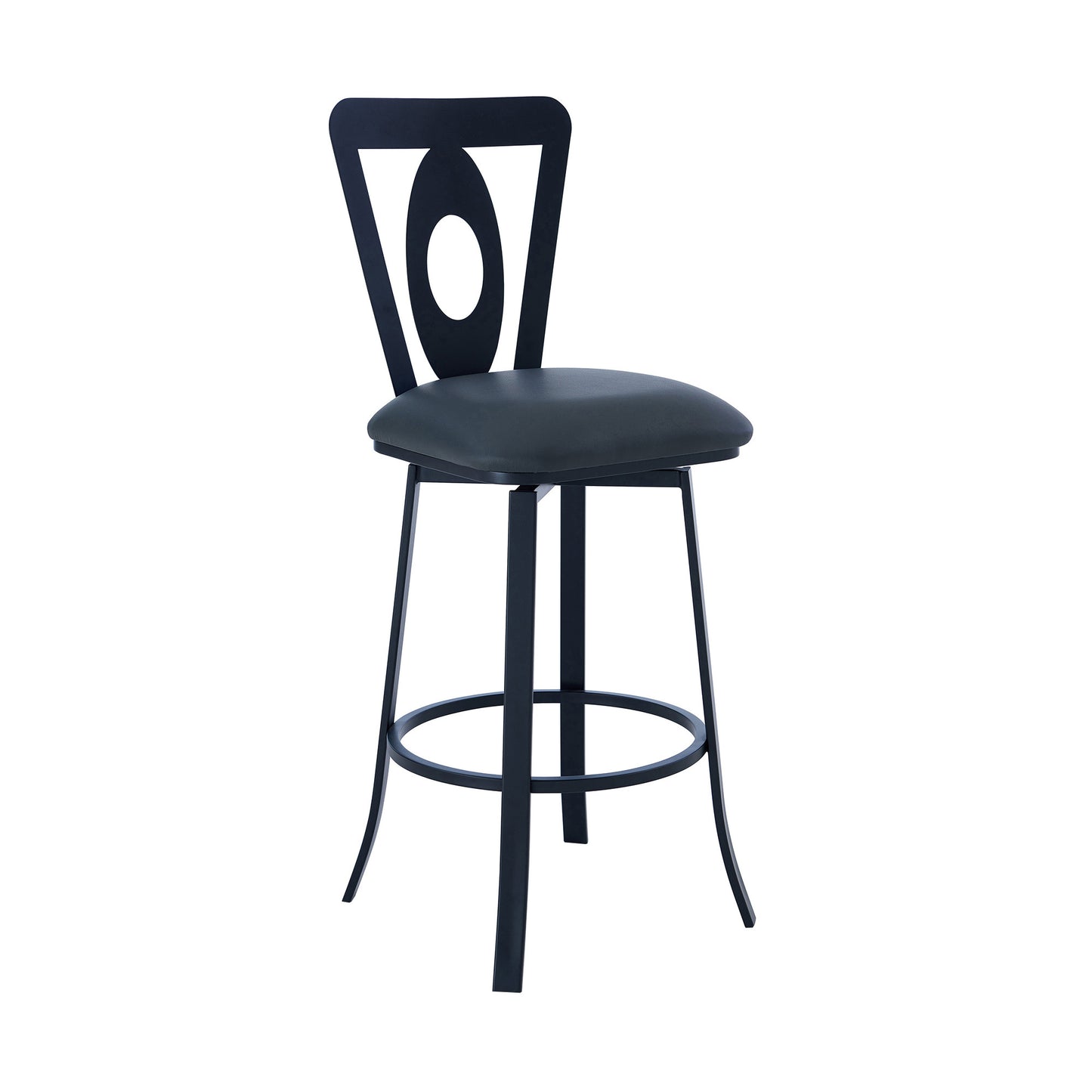46" Gray Faux Leather And Iron Swivel Bar Height Chair