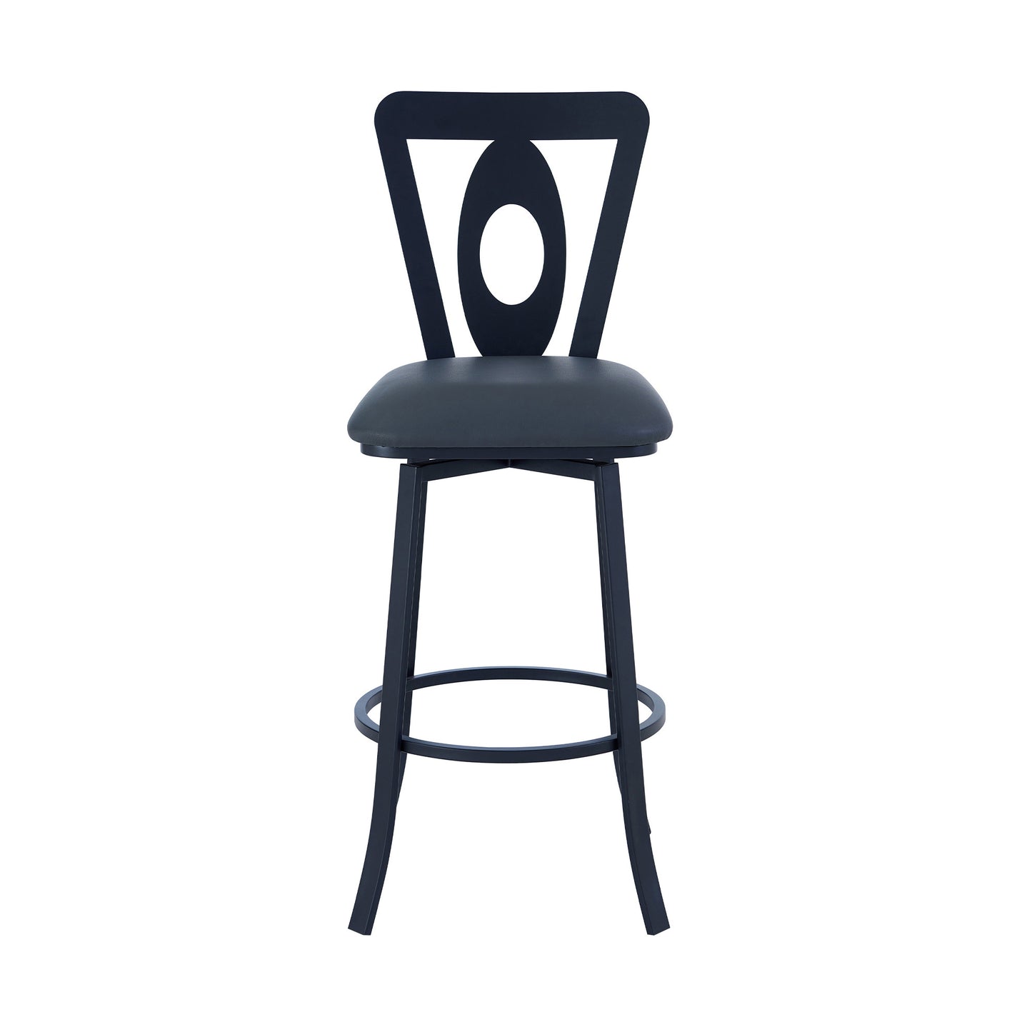 46" Gray Faux Leather And Iron Swivel Bar Height Chair