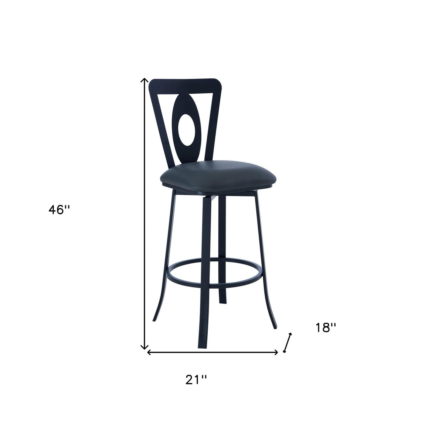 46" Gray Faux Leather And Iron Swivel Bar Height Chair