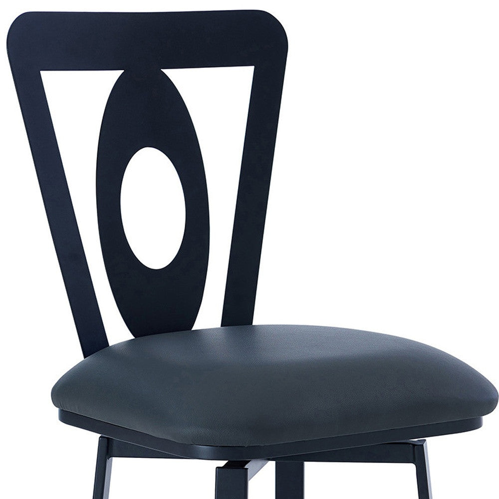46" Gray Faux Leather And Iron Swivel Bar Height Chair