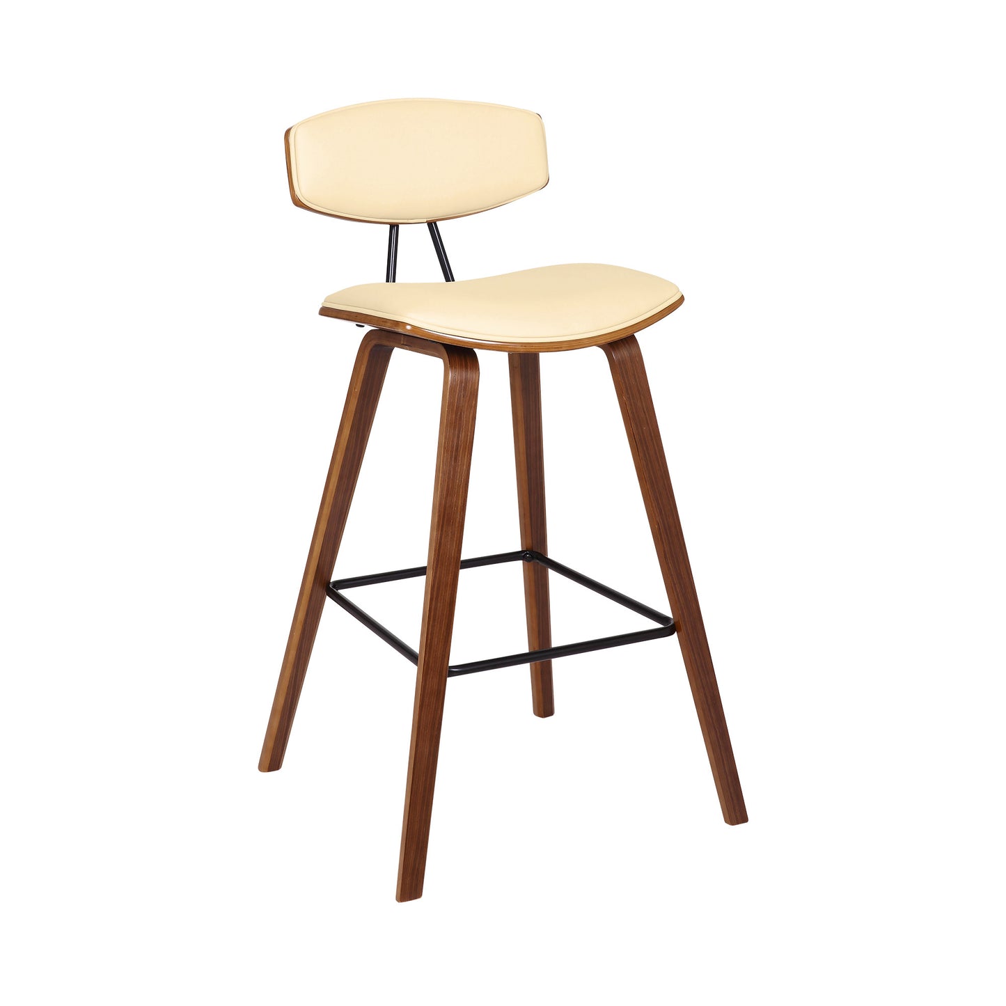 38" Cream And Brown Iron Low Back Bar Height Chair With Footrest