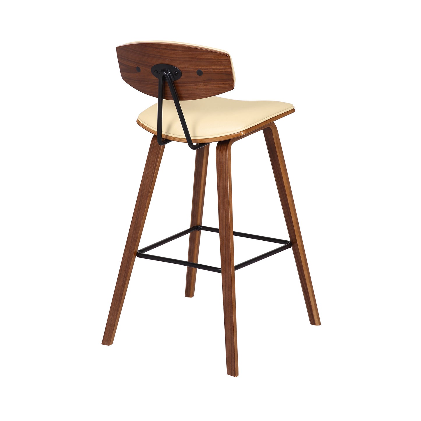 38" Cream And Brown Iron Low Back Bar Height Chair With Footrest