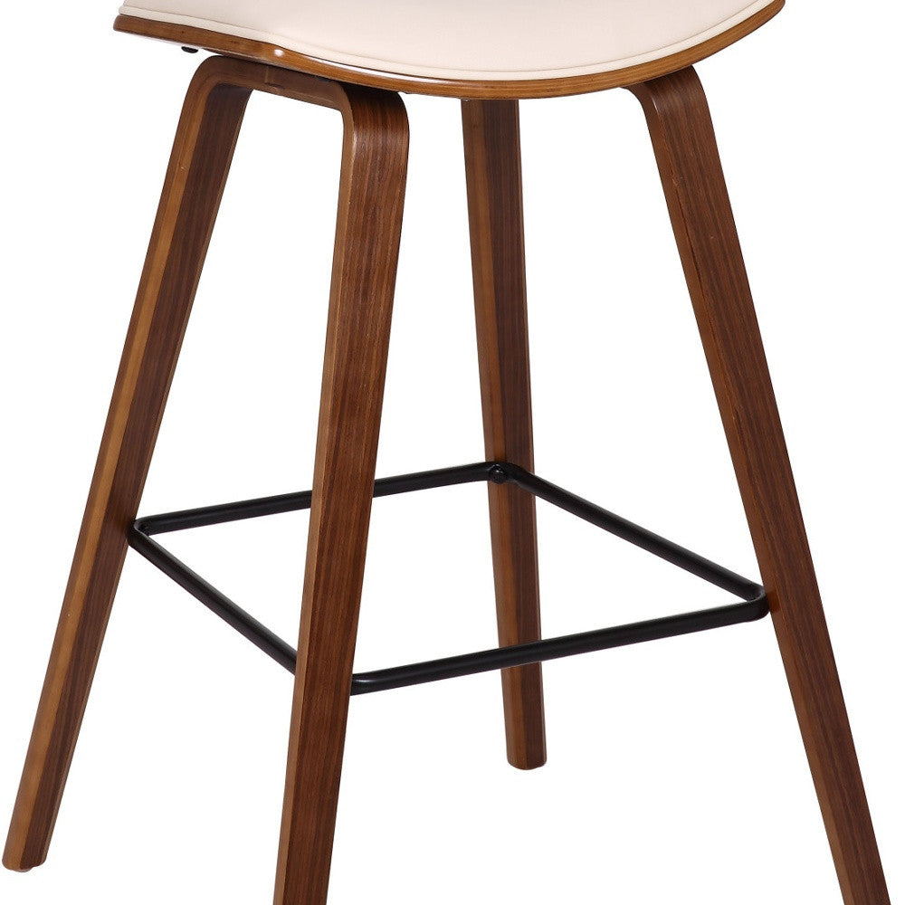 38" Cream And Brown Iron Low Back Bar Height Chair With Footrest