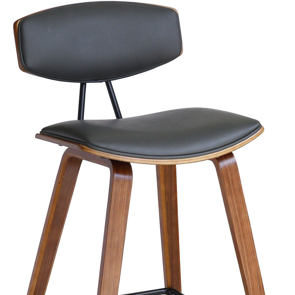 38" Gray And Brown Iron Low Back Bar Height Chair With Footrest