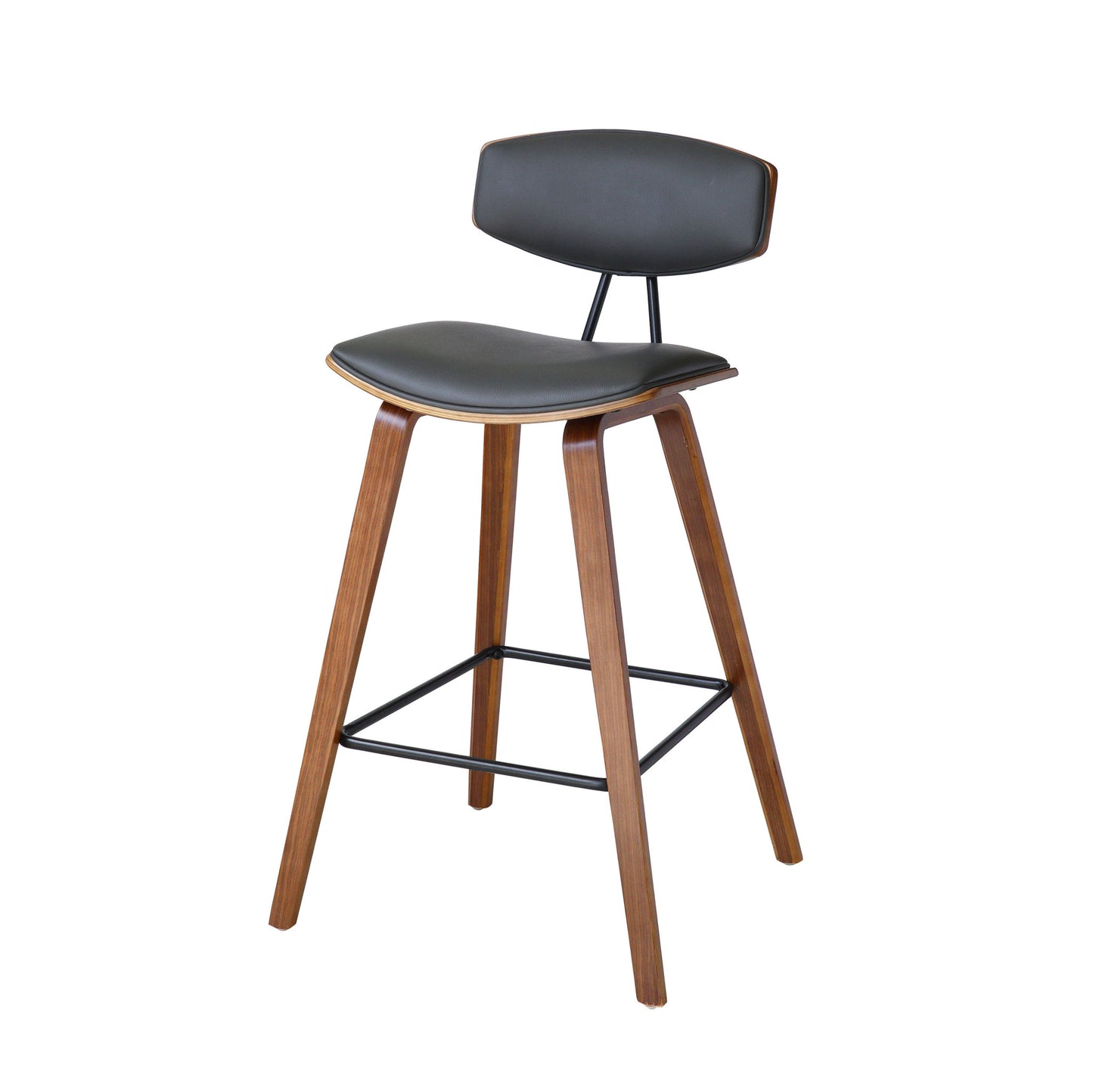 38" Gray And Brown Iron Low Back Bar Height Chair With Footrest