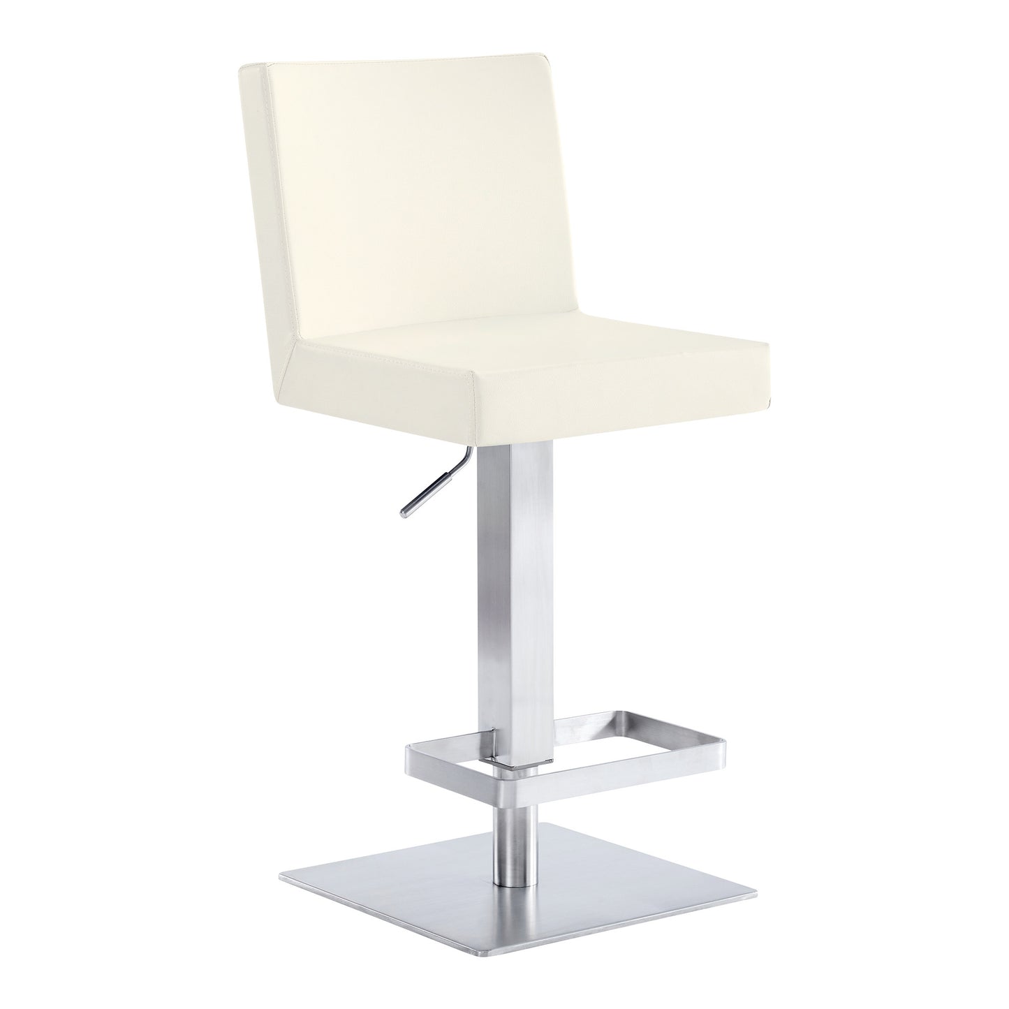 44" White Faux Leather And Iron Swivel Adjustable Height Bar Chair