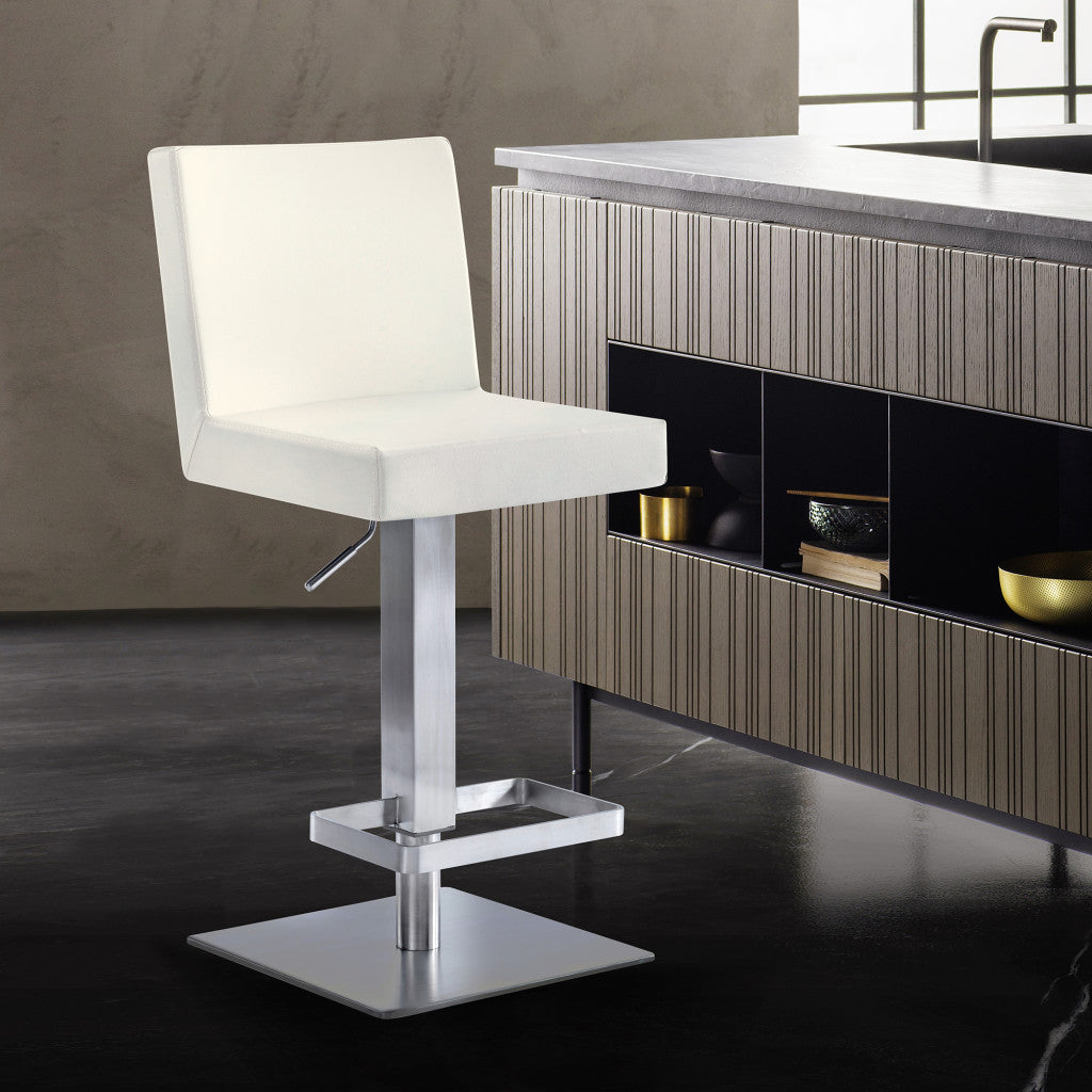 44" White Faux Leather And Iron Swivel Adjustable Height Bar Chair