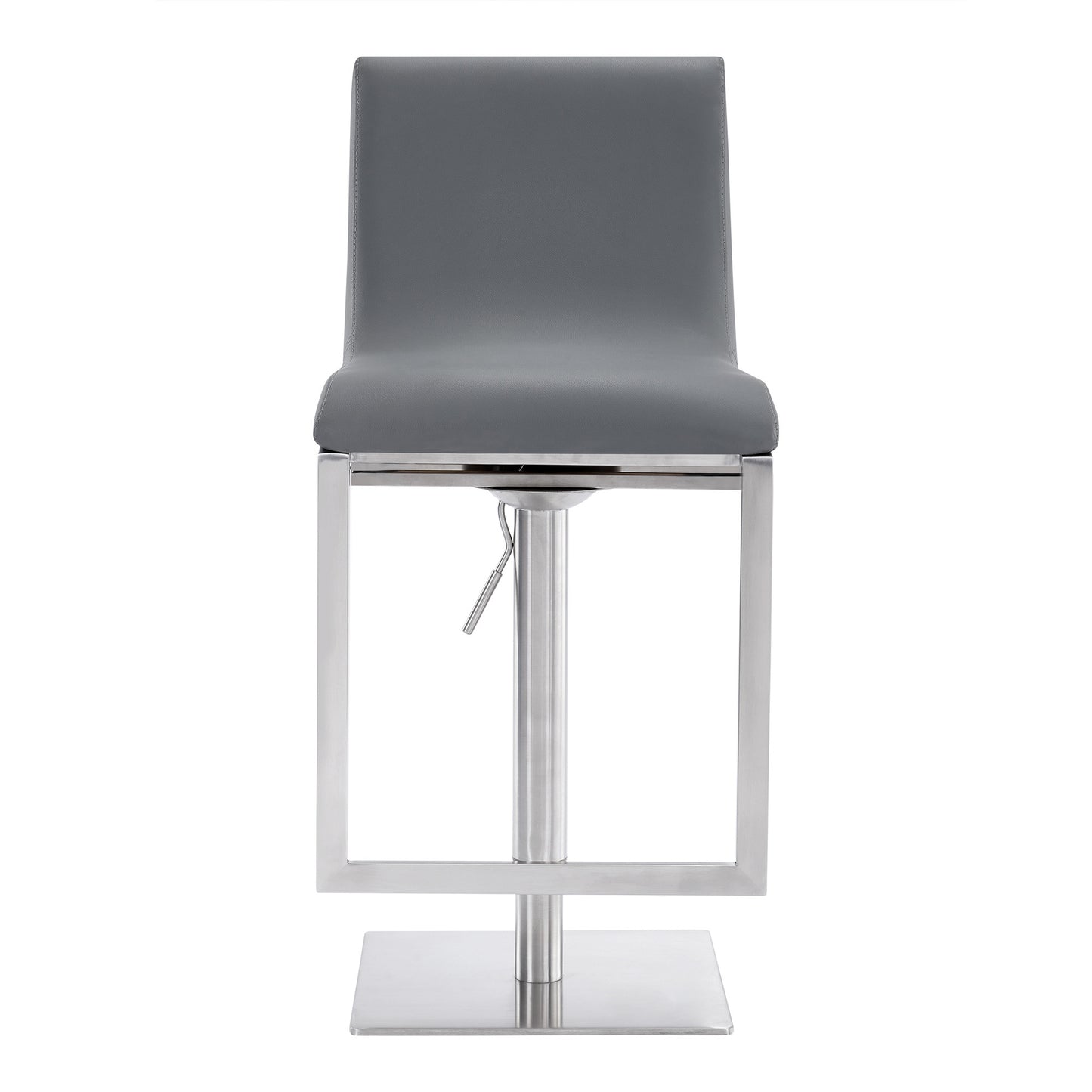 47" Gray Faux Leather And Iron Swivel Adjustable Height Bar Chair