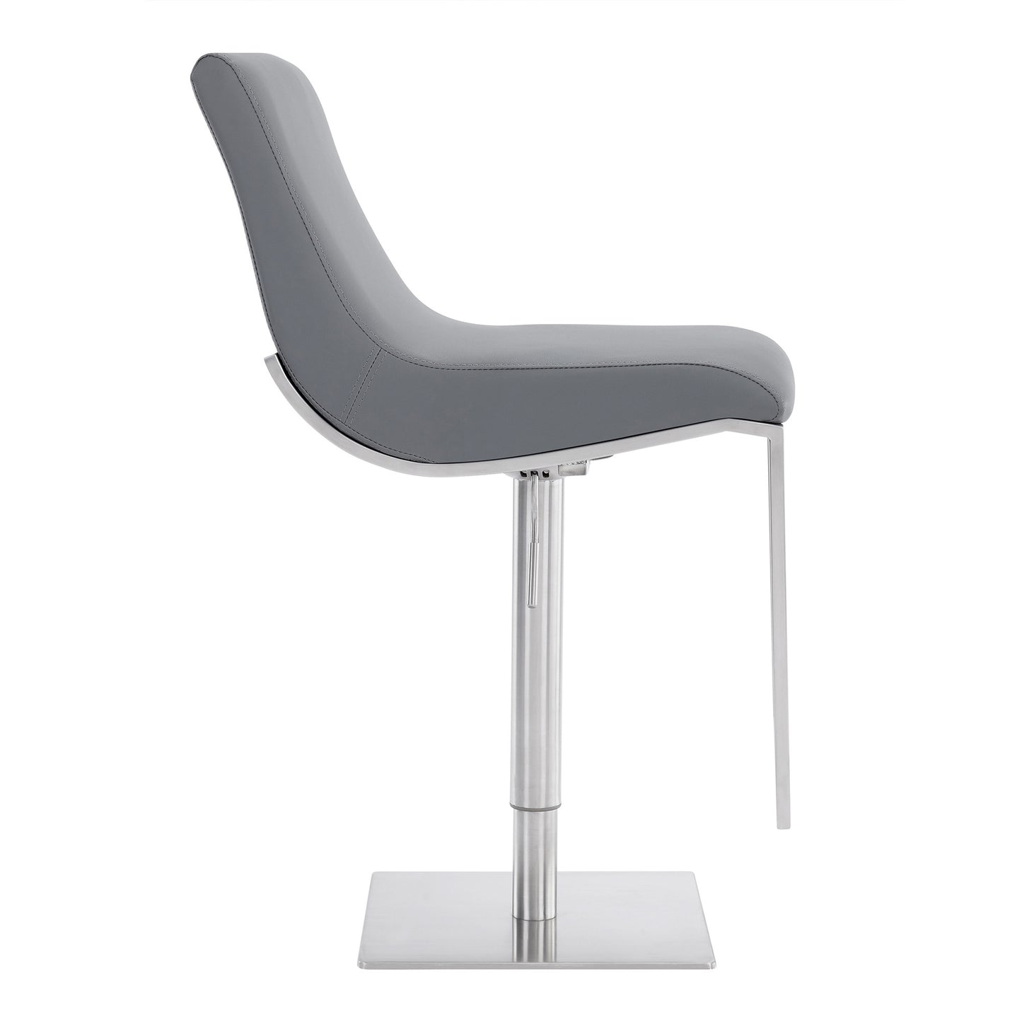 47" Gray Faux Leather And Iron Swivel Adjustable Height Bar Chair