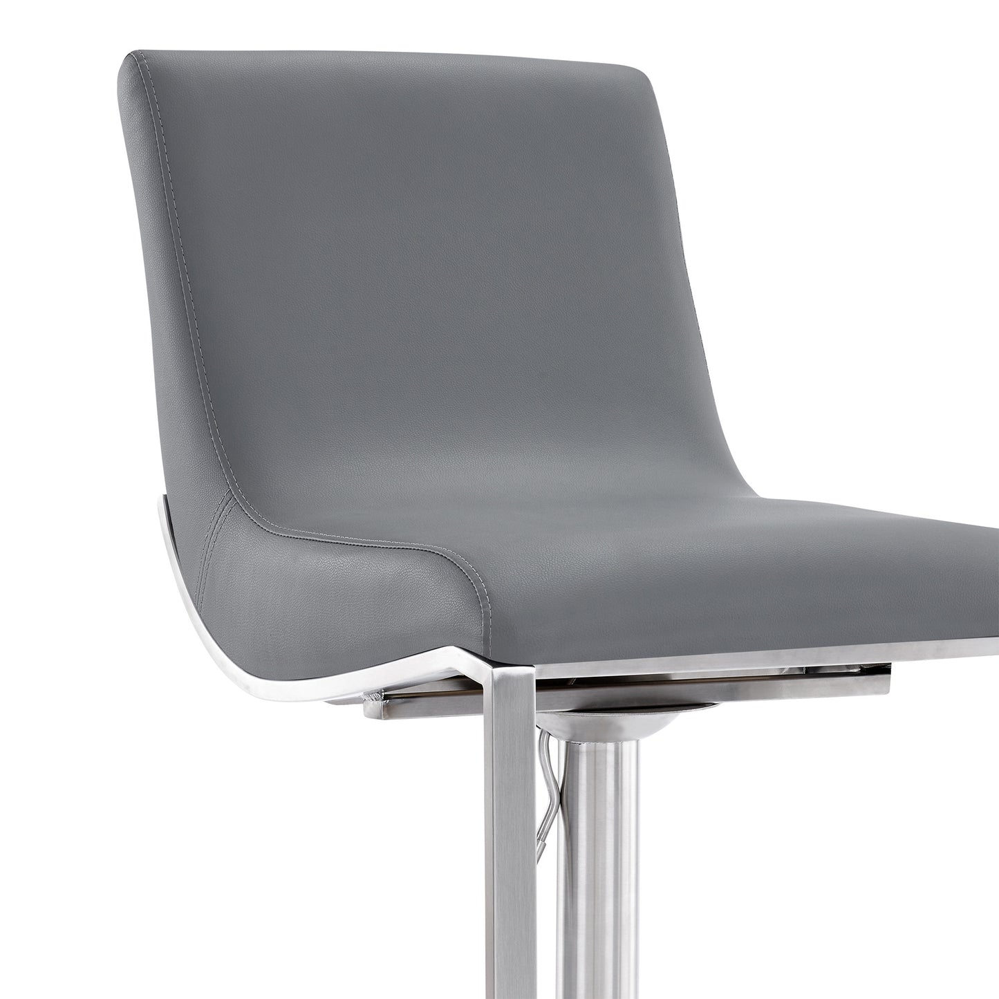 47" Gray Faux Leather And Iron Swivel Adjustable Height Bar Chair