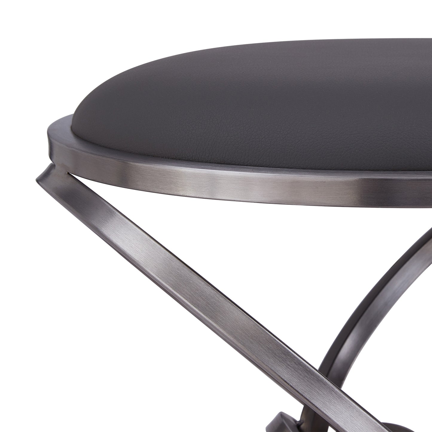 26" Gray Faux Leather And Iron Backless Counter Height Bar Chair